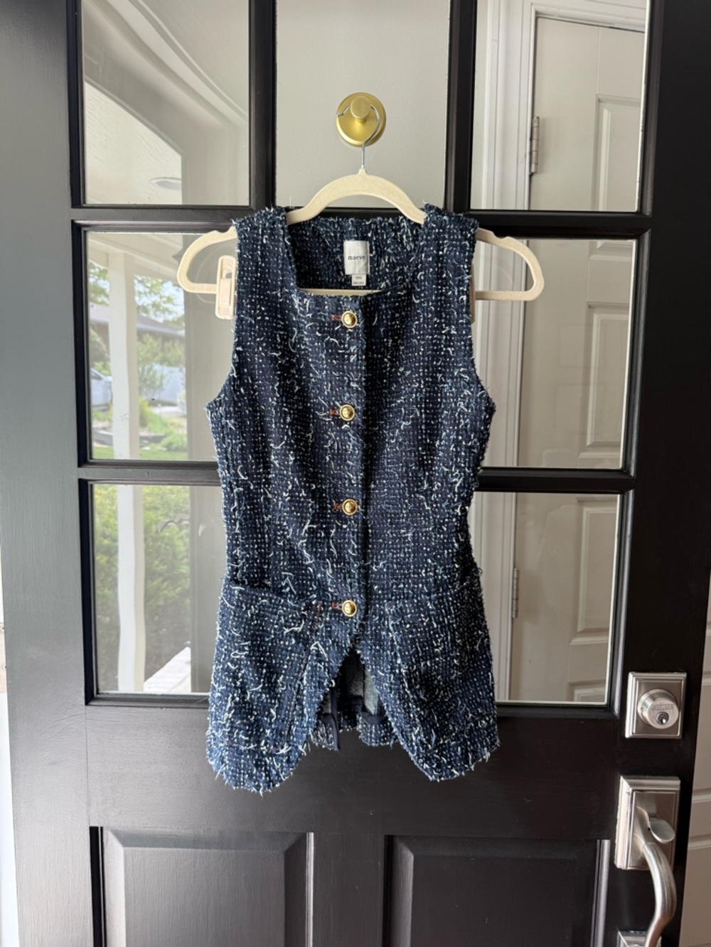 Maeve tweed button front vest - denim